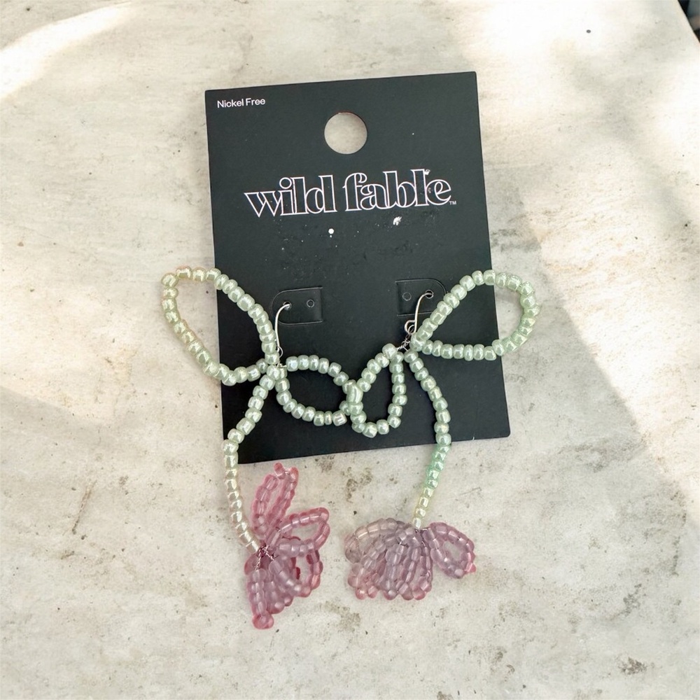 Wild Fable floral Green and Pink Beaded Earrings